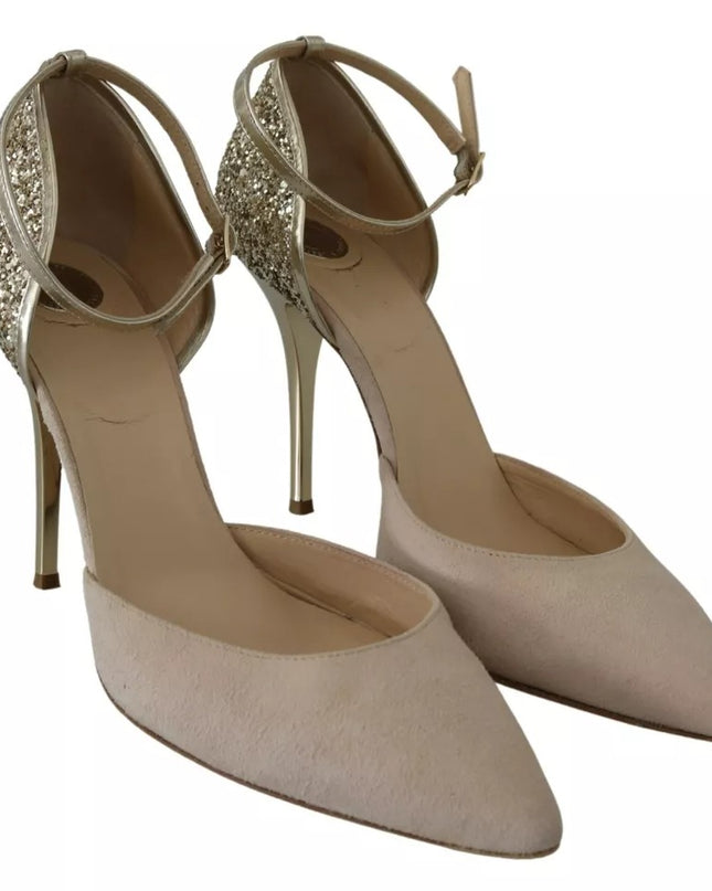 Elisabetta Franchi Beige Linen Ankle Strap High Heels Shoes