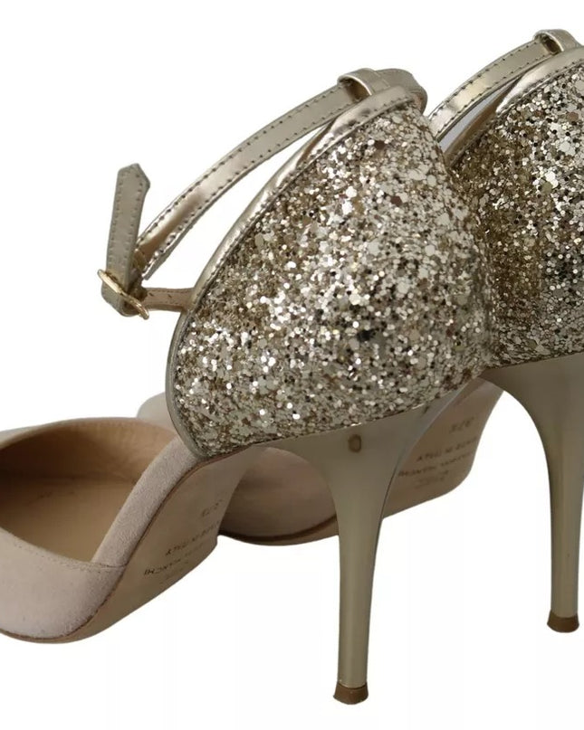 Elisabetta Franchi Beige Linen Ankle Strap High Heels Shoes