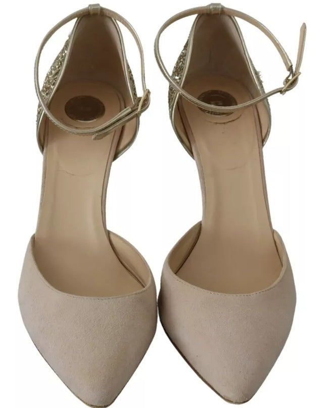 Elisabetta Franchi Beige Linen Ankle Strap High Heels Shoes
